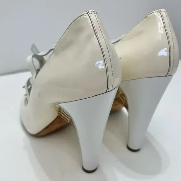 Chanel Buckle Mary Jane Wedge Pumps White Patent Leather Pumps | 39/US 8-8.5 - Picture 10 of 13